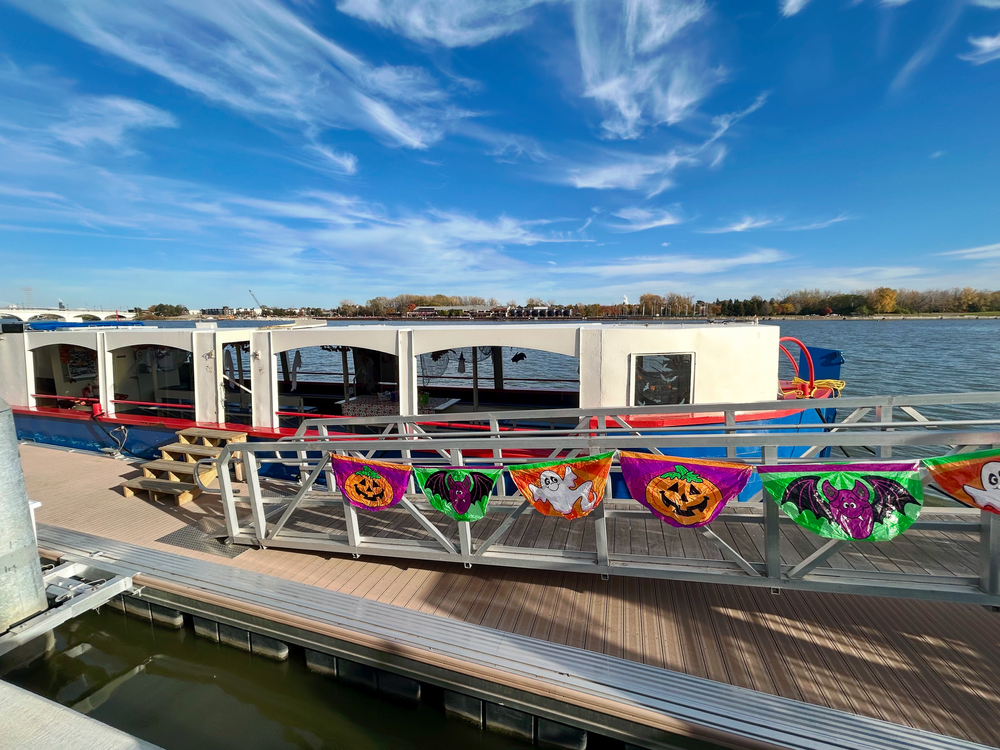 sandpiper boat decorated for Halloween