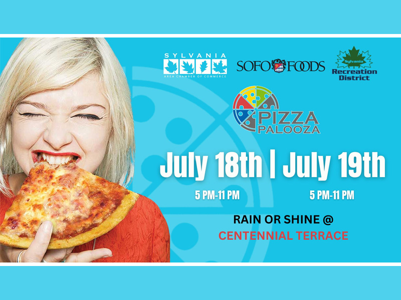 Pizza Palooza July 18 & July 19 5-11 PM, Woman eating pizza